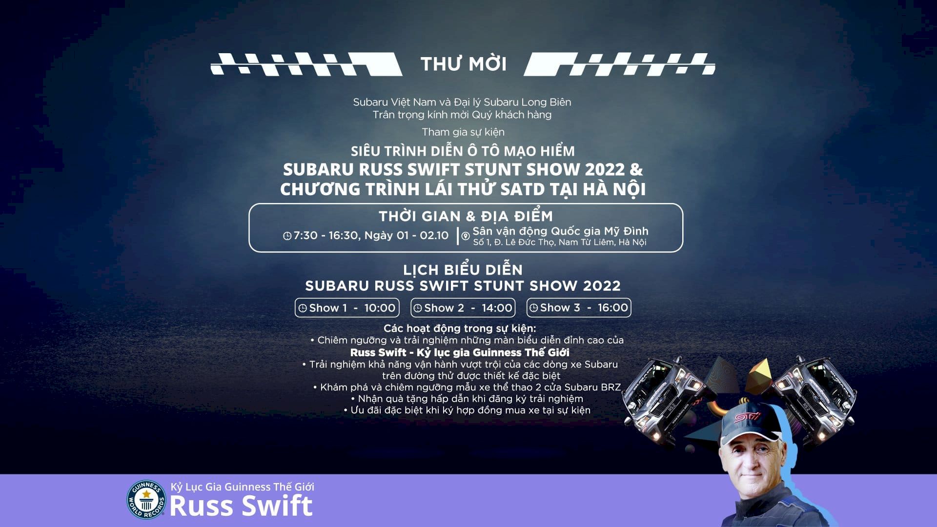 Subaru Long Biên: Hướng dẫn đăng ký nhận vé tham gia Siêu trình diễn ô tô mạo hiểm - Russ Swift